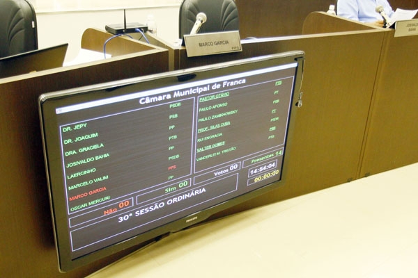 Placar e mesa vazia registram ausência do cassado